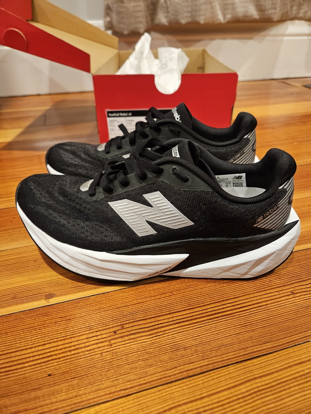 Womens New Balance Black & White FuelCell Rebel v5 Running Shoes
